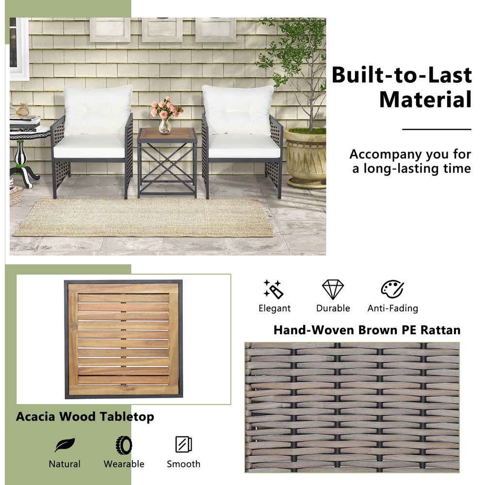 Costway 2 Seater Rattan Patio Bistro Set White Image 7