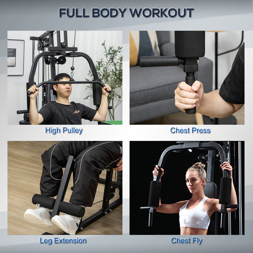 HOMCOM Multi Exercise Black Gym Workout Station with Weight Stack Image 4