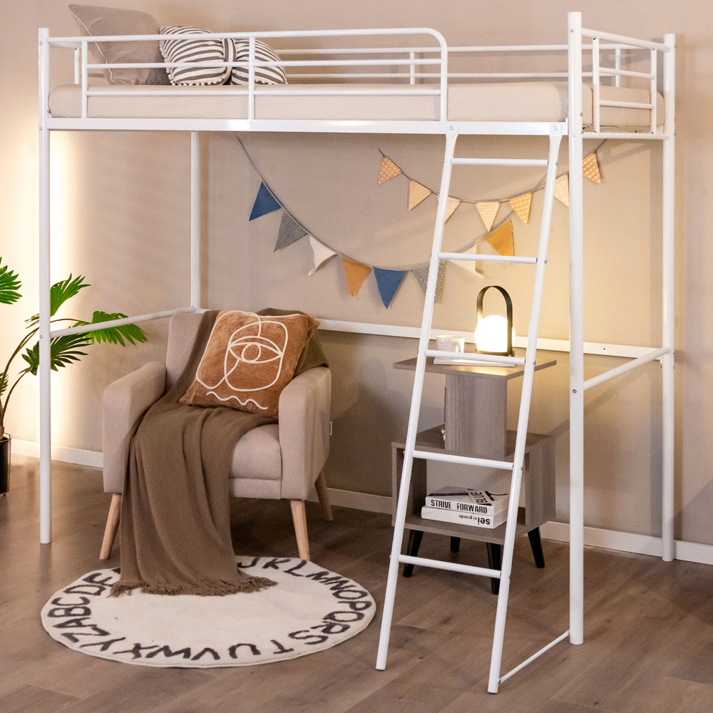 Costway Single White Metal High Sleeper with Ladder Image 5