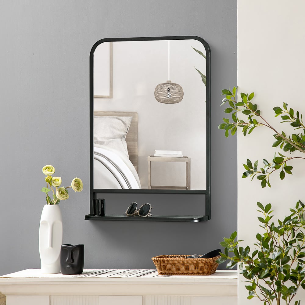 Portland Black Modern Square Wall Mirror 70 x 50cm Image 5