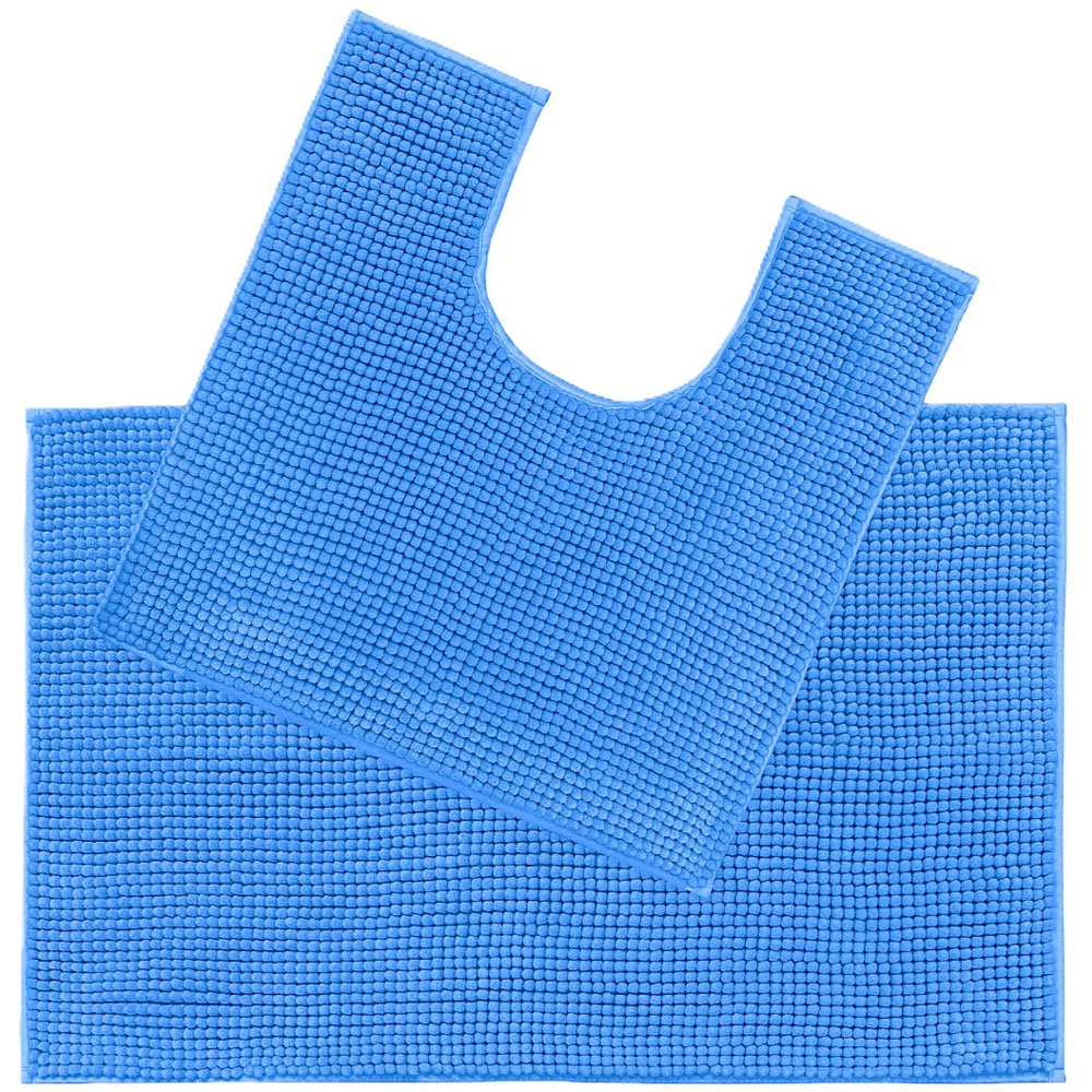 Allure Bath Fashions Blue Chenille Supersoft Bobble Bath Mat and Pedestal Mat Set 2 Piece Image