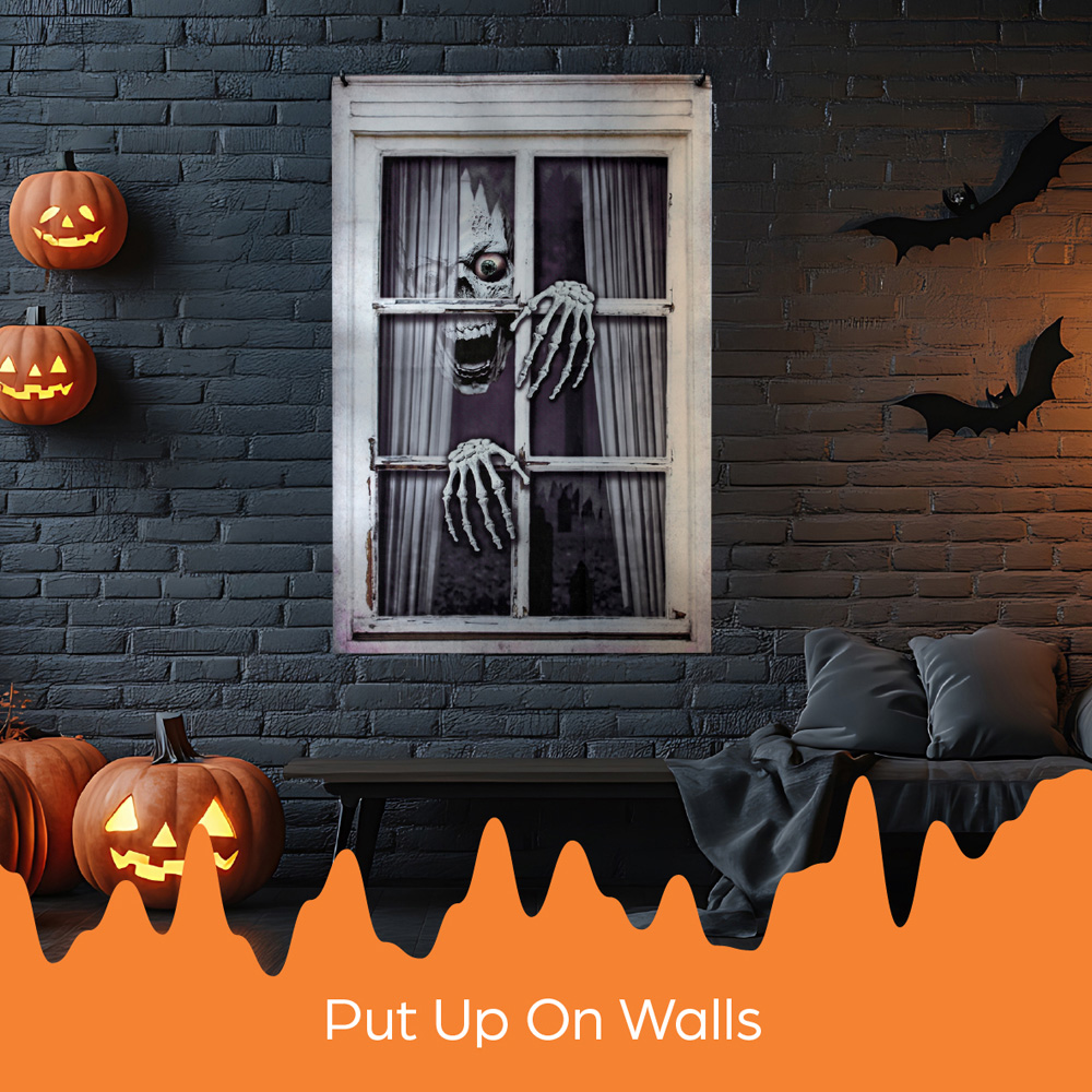 Benross Creepy Skeleton Halloween Window Backdrop 120cm Image 2
