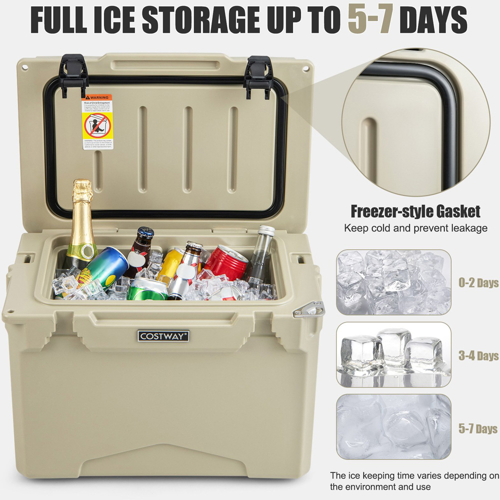 Costway Khaki Rotomolded Hard Cooler with Cup Holders Image 5