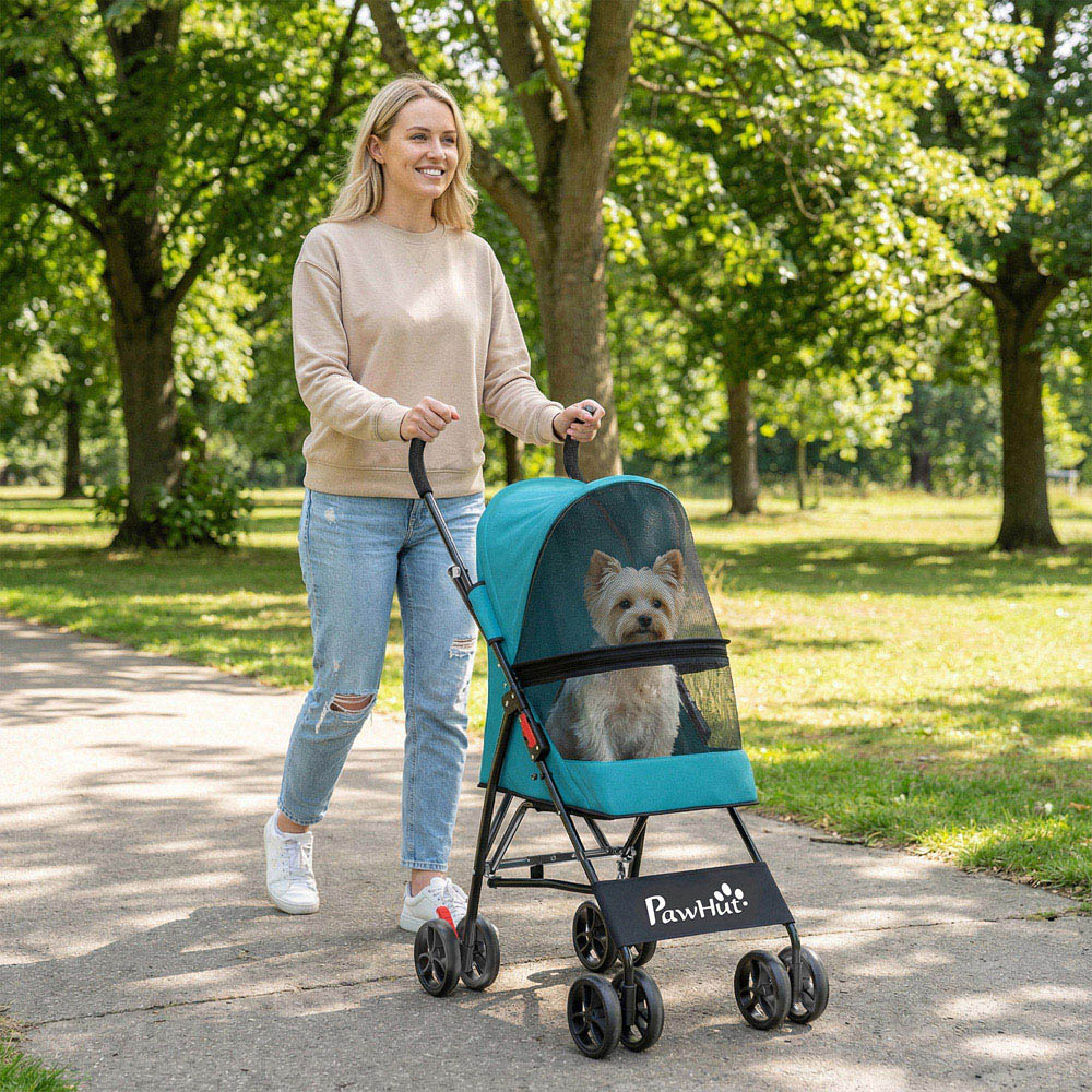 PawHut Dark Green Foldable Dog Stroller with Mesh Windows for Mini Dogs Image 2