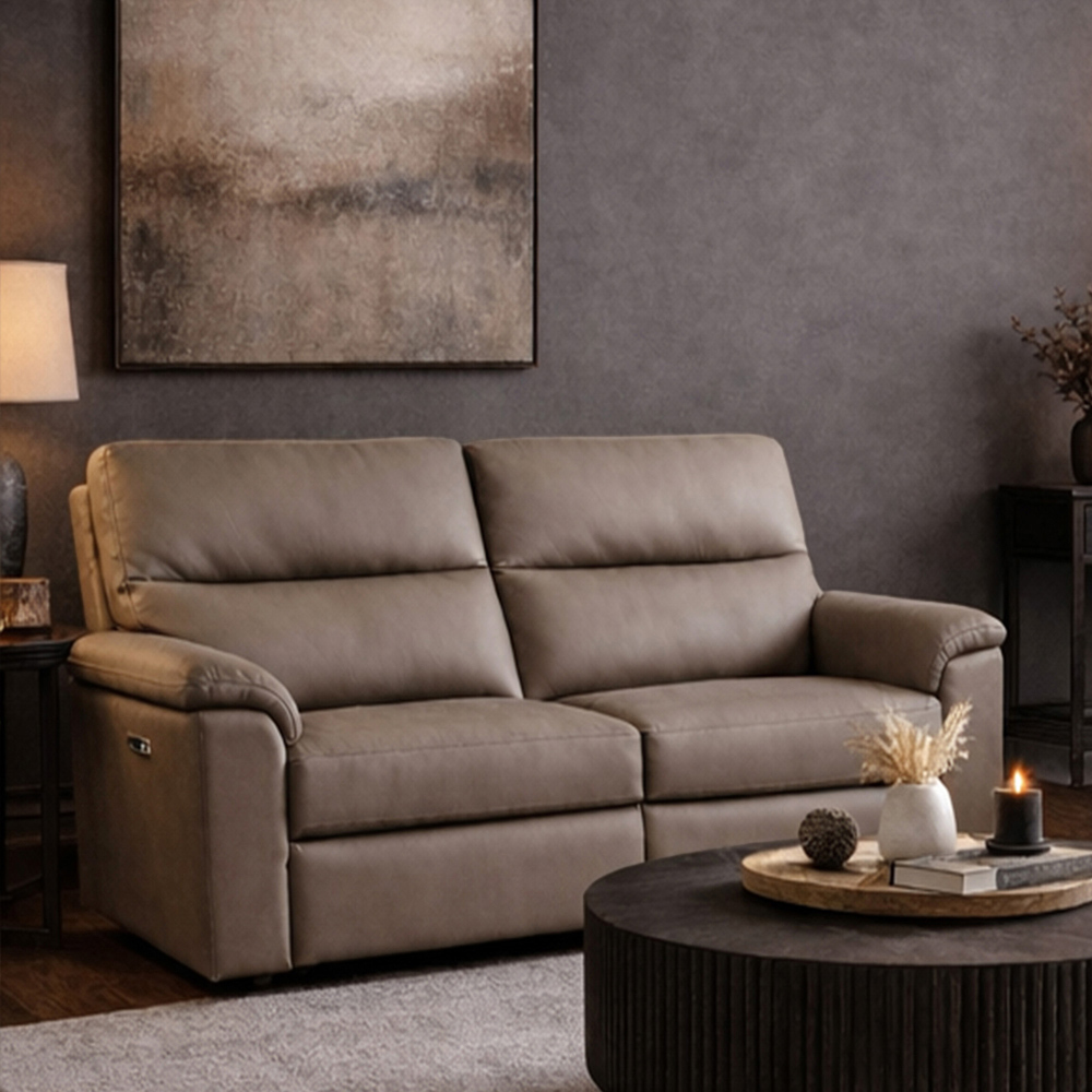 Aspire Marlowe 2 Seater Mushroom Leather Power Recliner Sofa with USB Charging Image 1