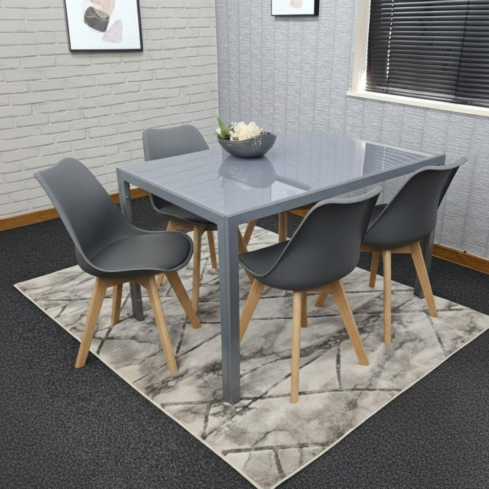 Kosy Koala 4 Seater Faux Leather Glass Dining Set Grey Image 7