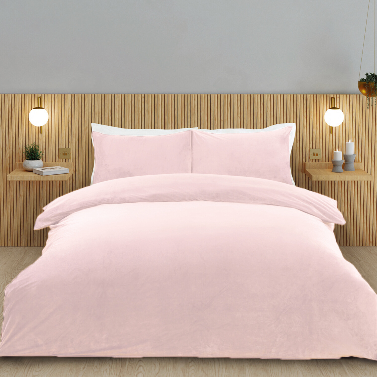 Helsinki Fleece Duvet Cover and Pillowcase Set - Blush / Superking Image 1