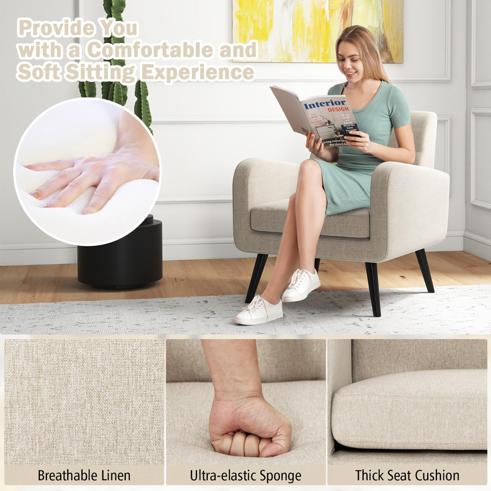 Costway Beige Mid Century Modern Upholstered Armchair Image 6