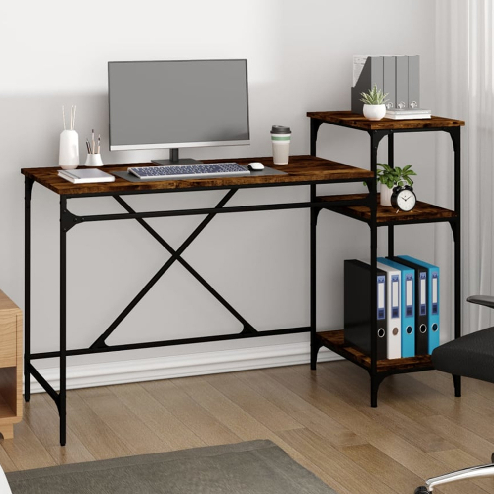 vidaXL 3 Shelf Desk Smoked Oak Image 1