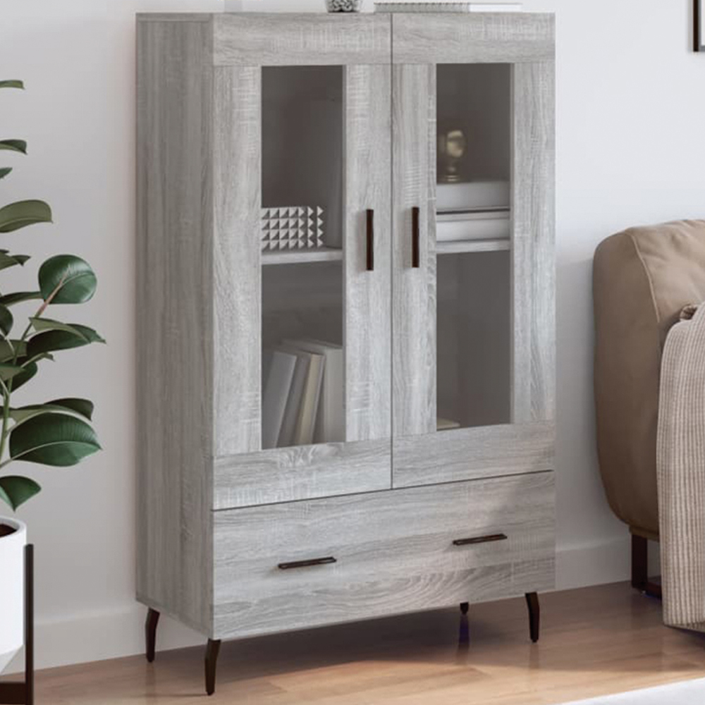 vidaXL 2 Glass Door Single Drawer Grey Sonoma Highboard Image 1