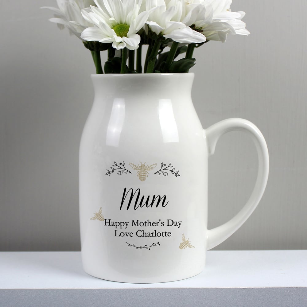 Personalised Memento Personalised Floral Bee Flower Jug Vase Image 2