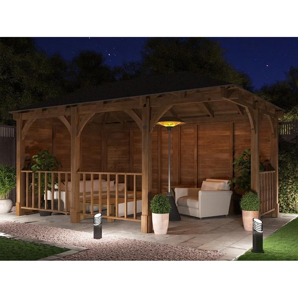 Dunster House Leviathan 5 x 3m Brown Corner Garden Gazebo with Wooden Roof Shingles Image 4