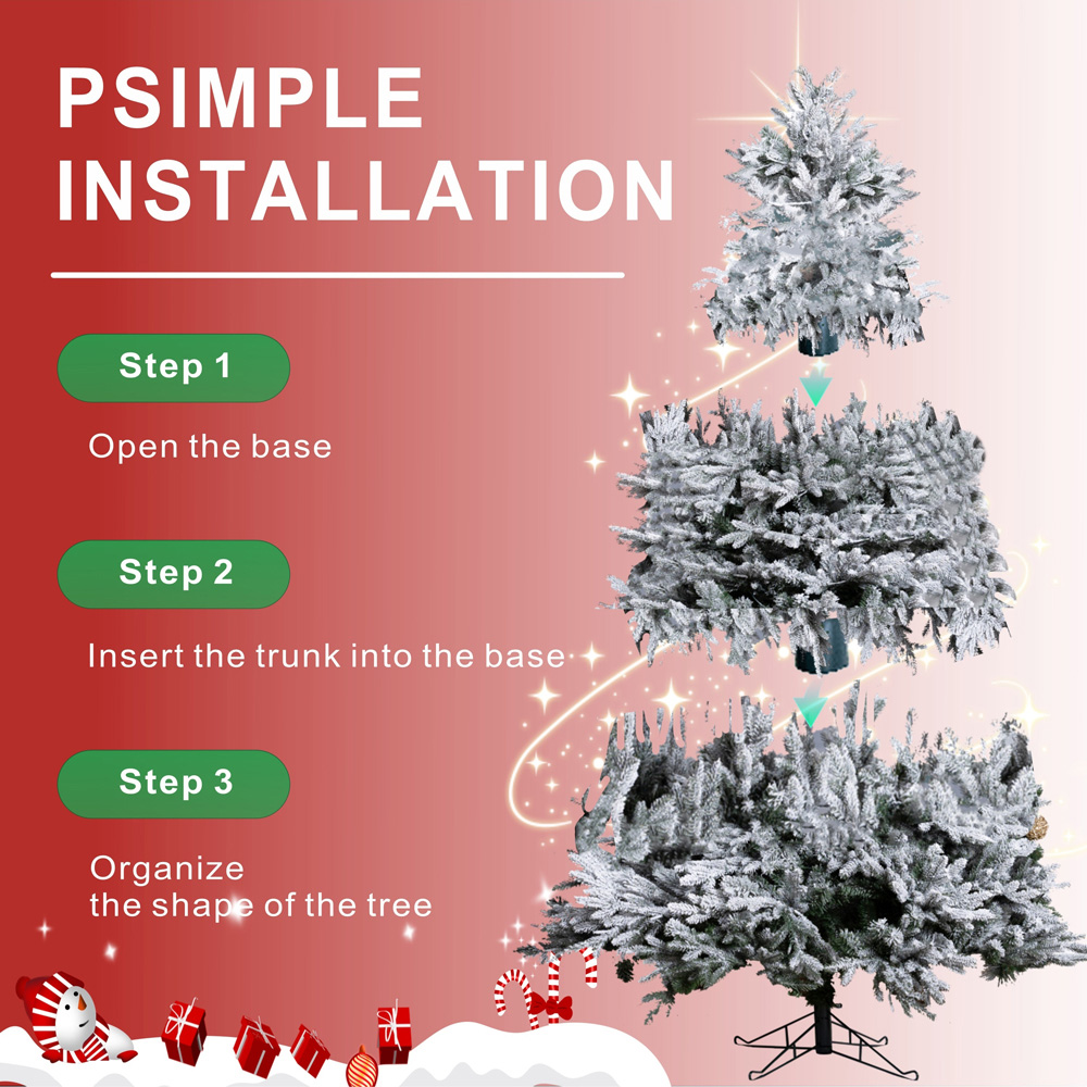 Abrihome Noble Fir Snow Covered Artificial Christmas Tree with 1074 Tips 7ft Image 6
