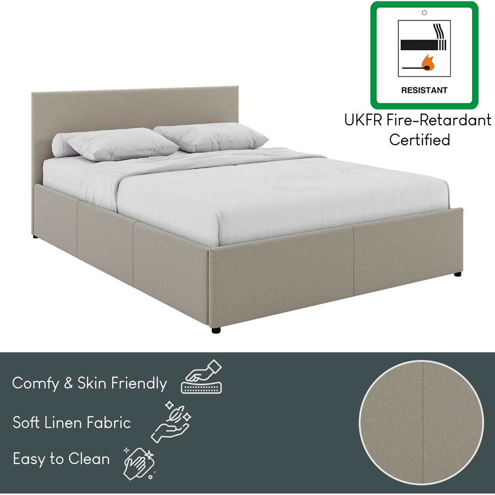 VIDA DESIGNS Veronica Double Beige Linen Ottoman Bed with Padded Headboard Image 6