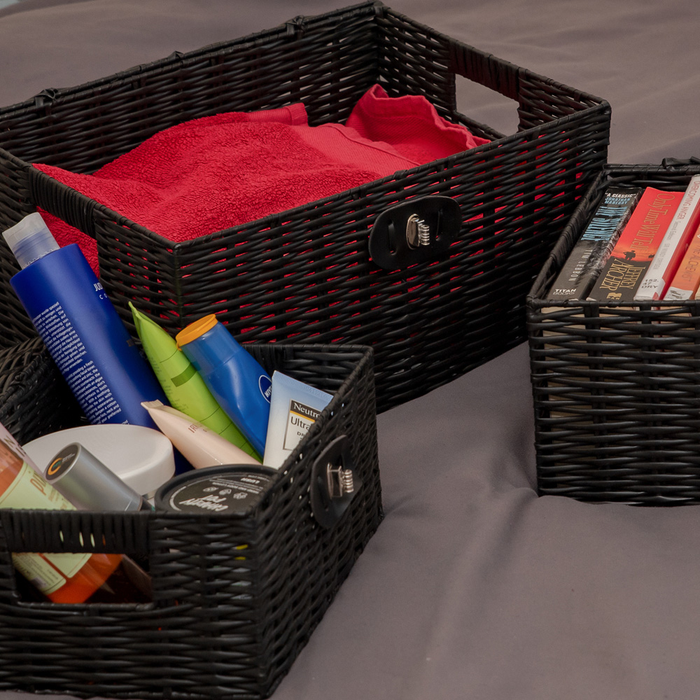 Innoteck Essentials Black Woven Hamper Storage Baskets with Lid 3 Pack Image 8