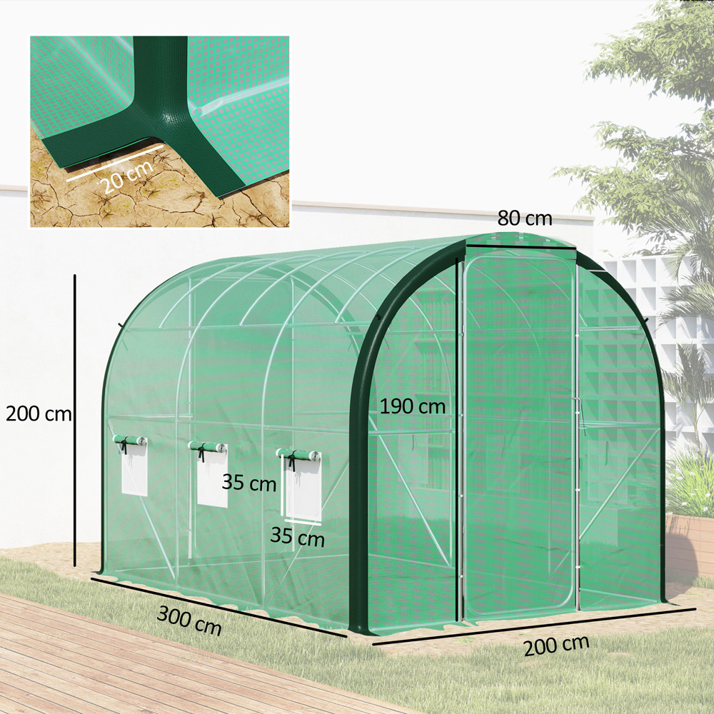 Outsunny 6.5 x 9.8ft Green Tunnel Greenhouse with Hinged Door Image 7