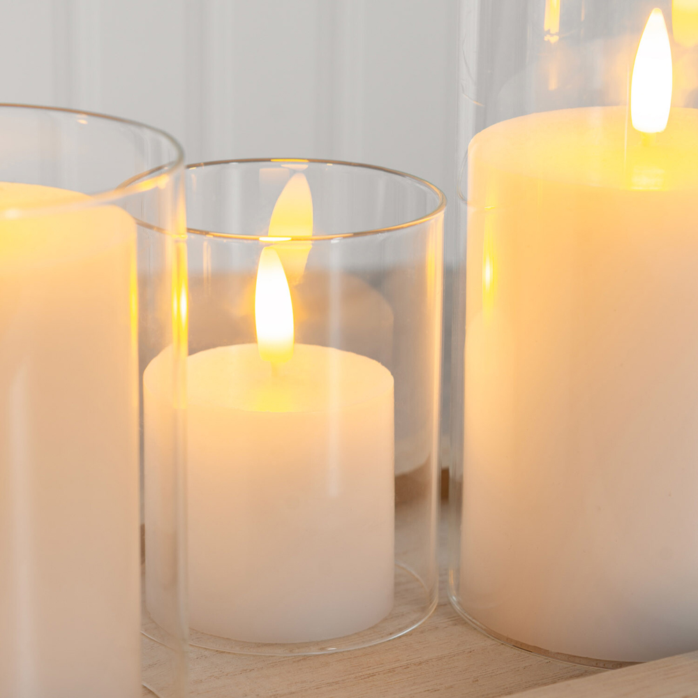 Set of 7 LED Candle Tray Clear Glass Image 4