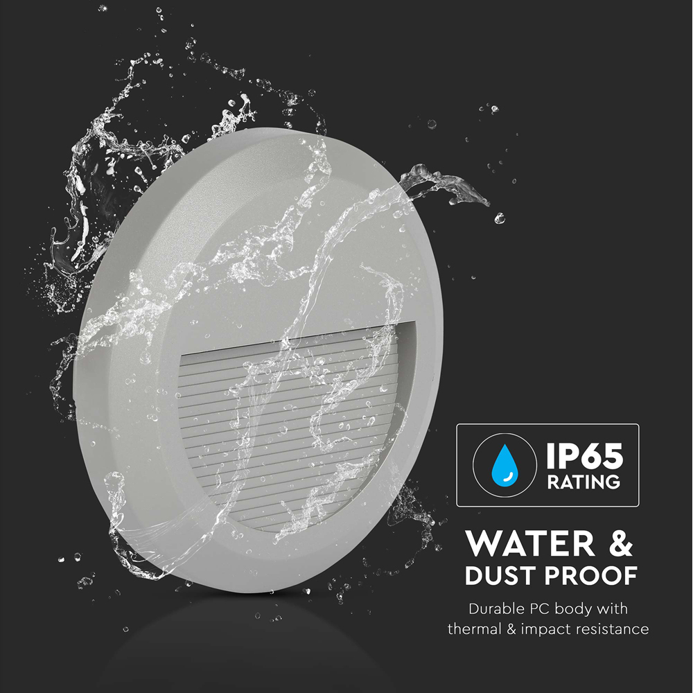 V-TAC 4 Pack 2W Grey Round Warm White LED Step Light Image 8