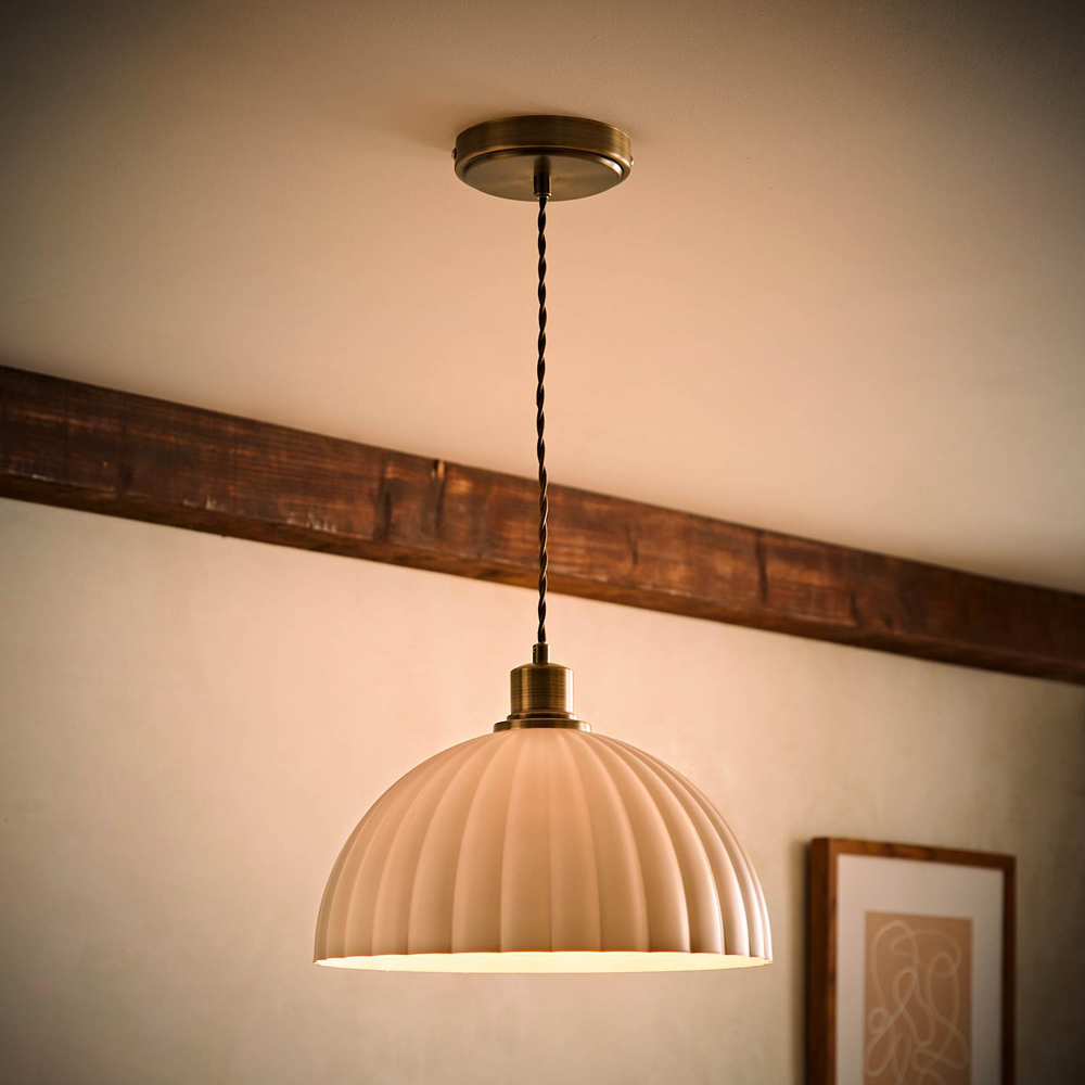 ValueLights Bourton Cream Ribbed Dome Shade Brushed Gold Ceiling Light with Bulb Image 6