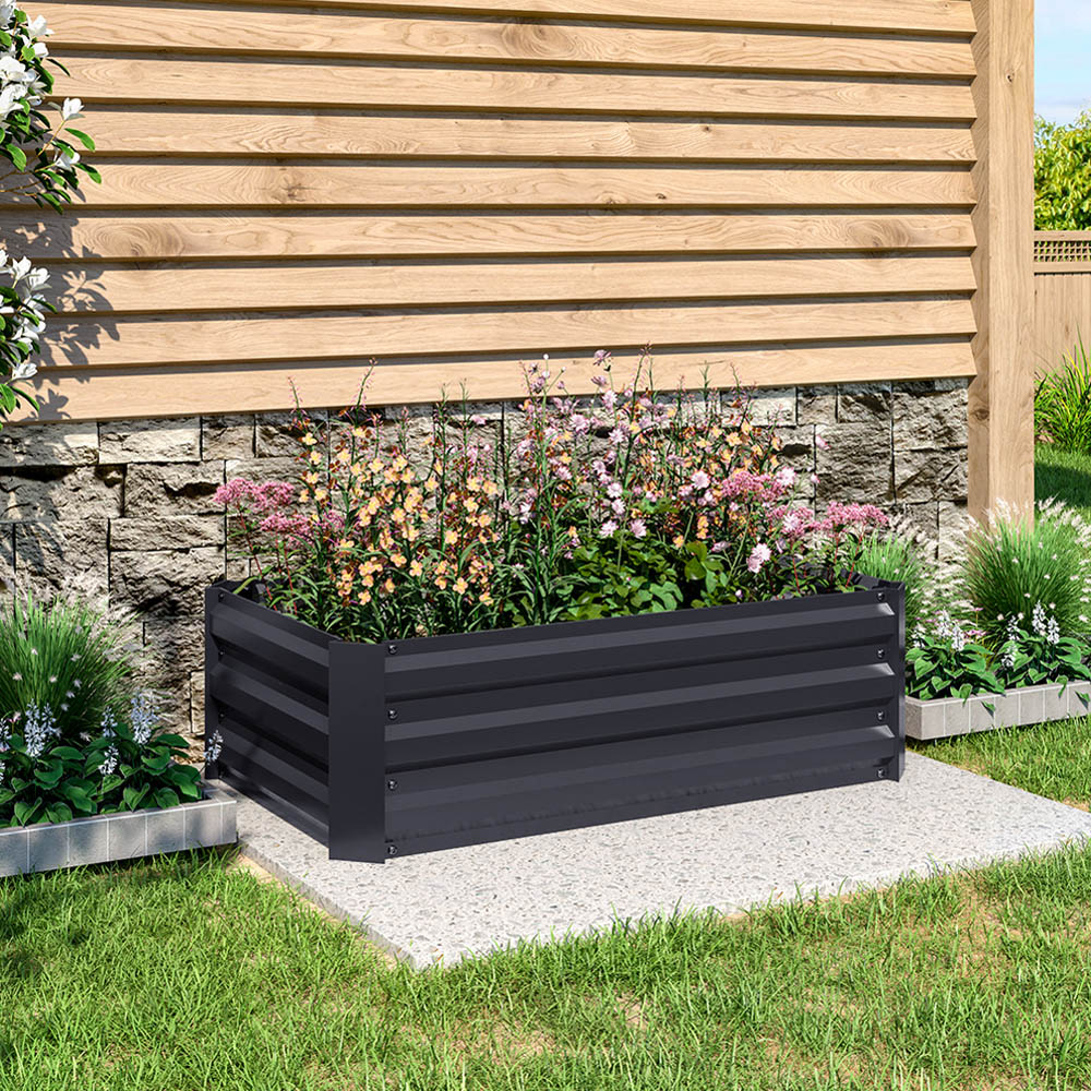 Living and Home 3.2 x 1.9ft Black Rectangle Weather Resistant Steel Raised Garden Bed Image 2