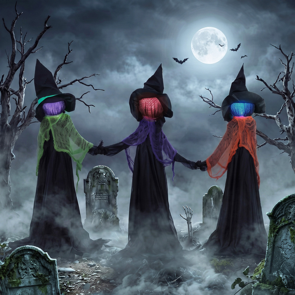 HOMCOM Light Up Animated Holding Hands Witches Halloween Decoration 4ft Image 2