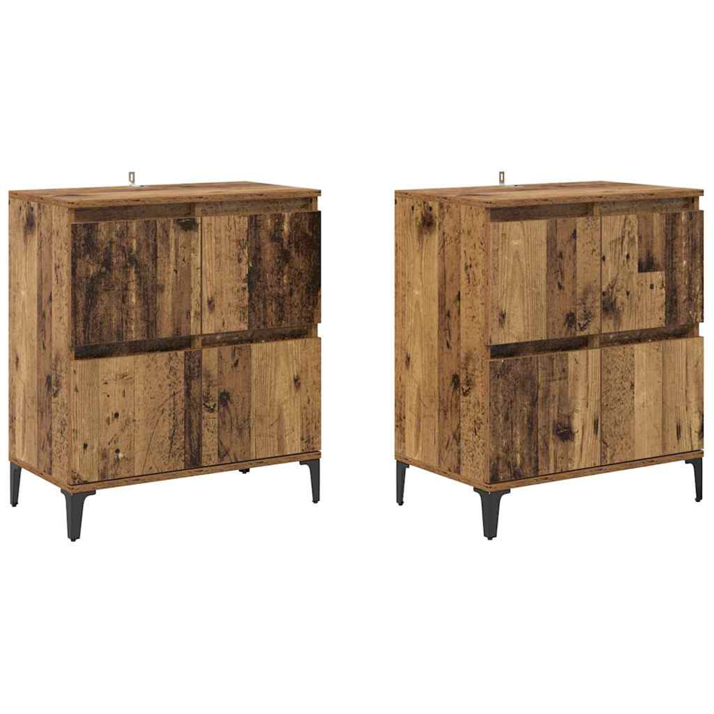 vidaXL 4 Door Old Wood Sideboard with Metal Legs Set of 2 Image 2