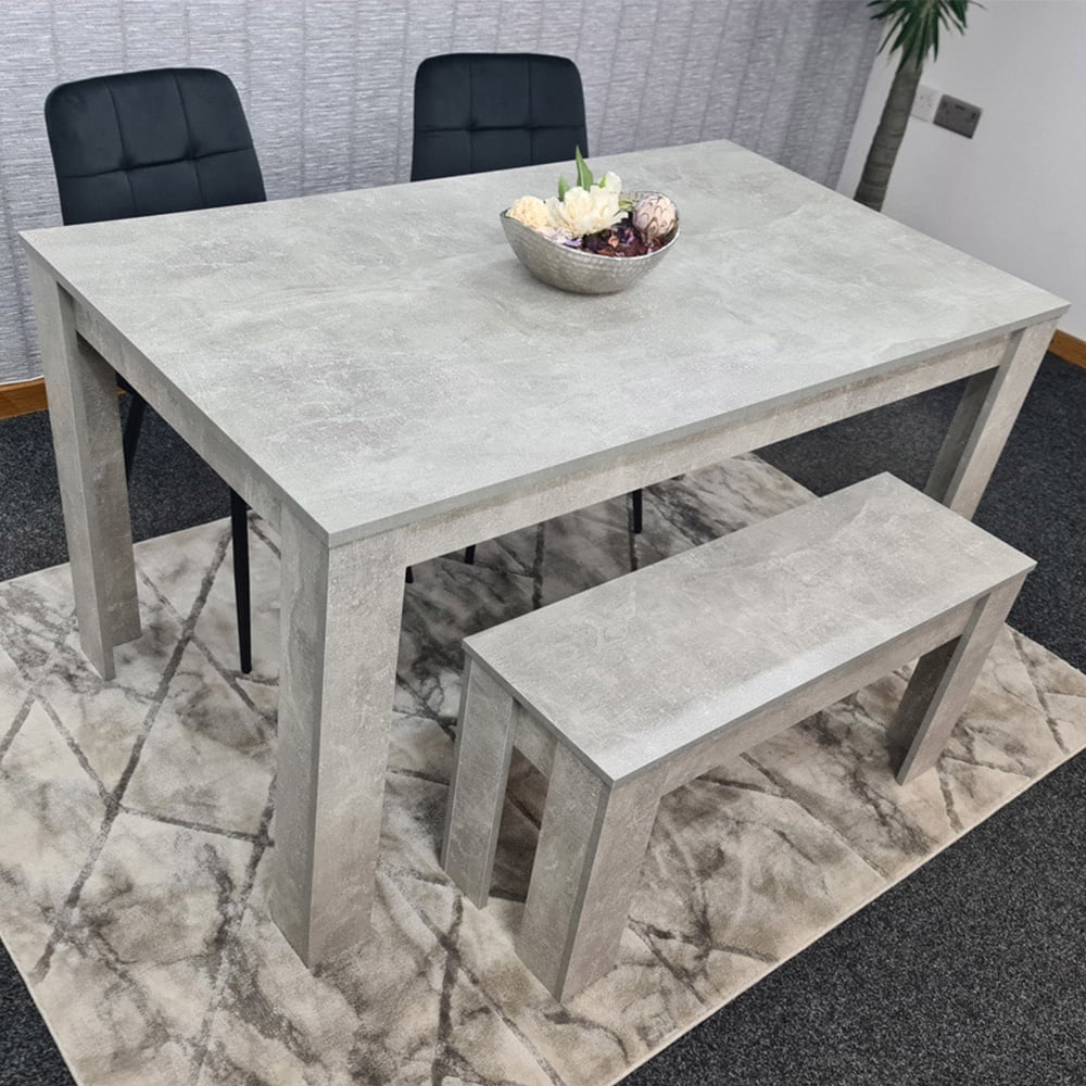 Portland Velvet 4 Seater Dining Set with Bench Stone Grey and Black Image 1