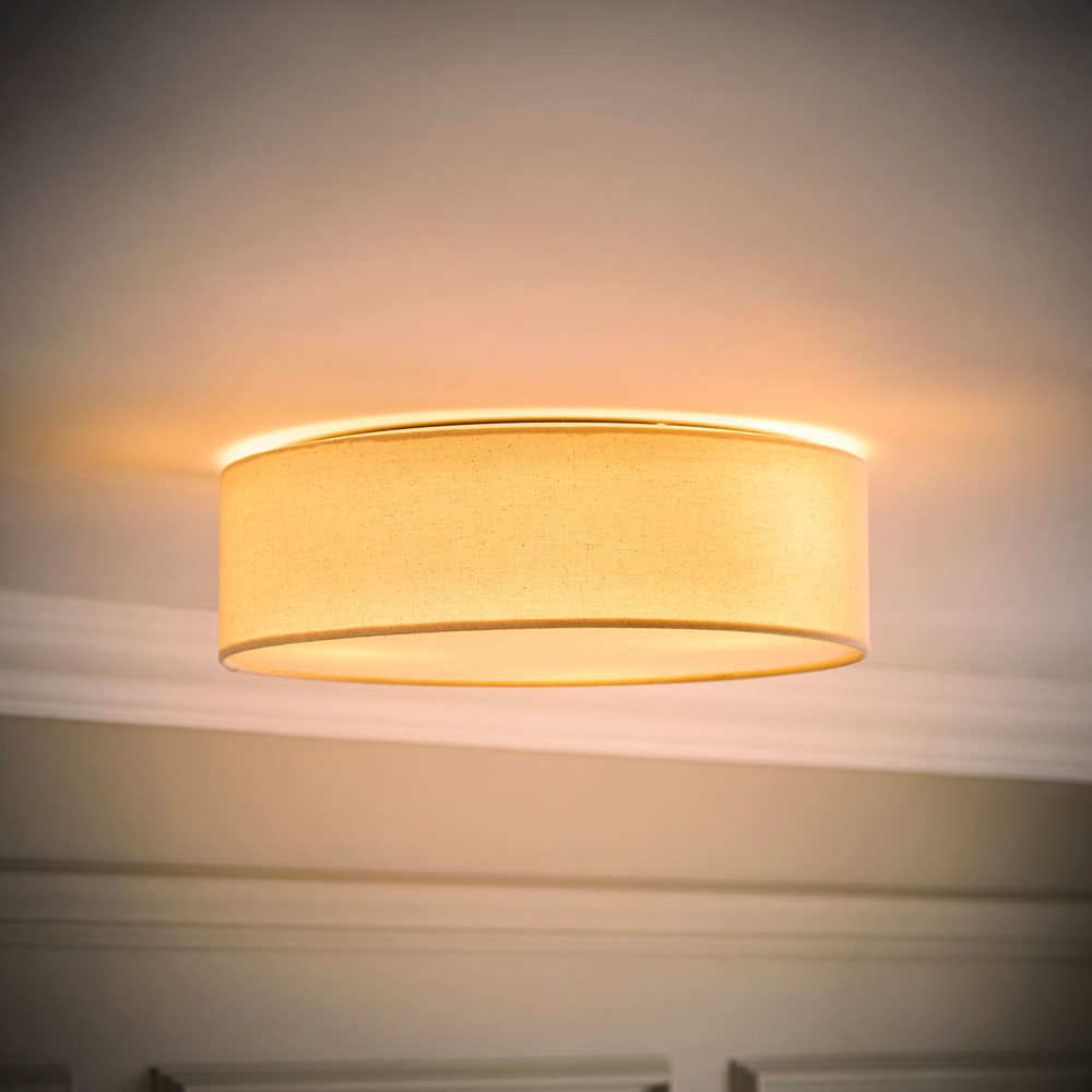 ValueLights Gwen White Linen Shade with Diffuser LED Flush Ceiling Light with Bulb Image 2