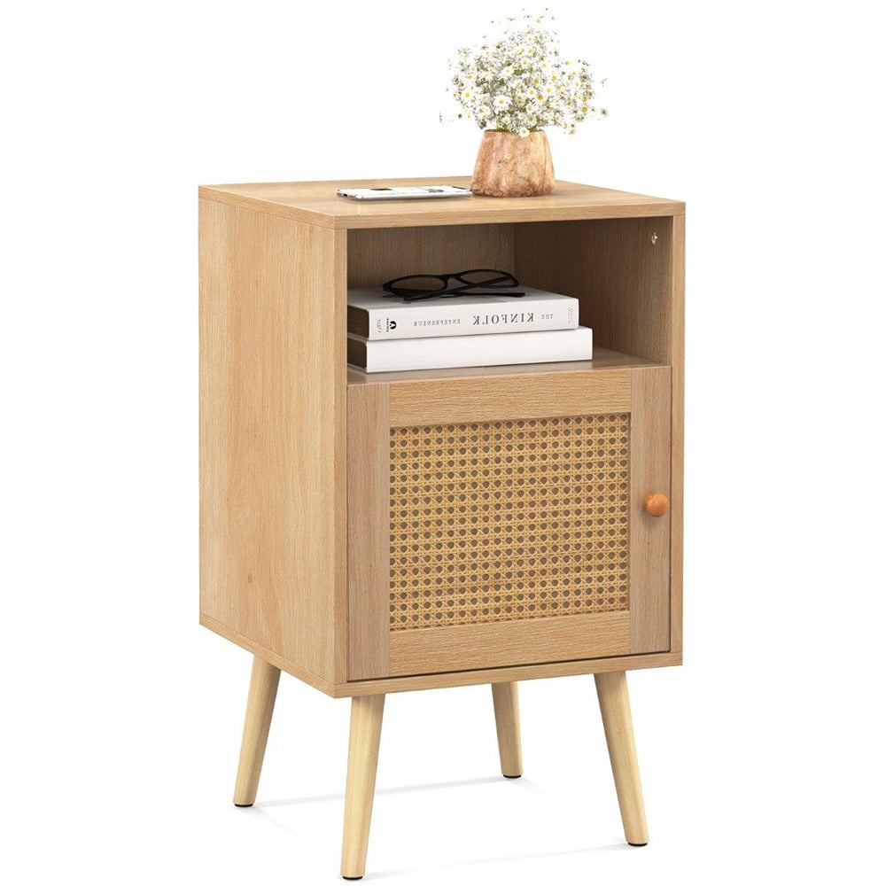 Costway Single Door Single Shelf Natural Rattan Nightstand Image 2