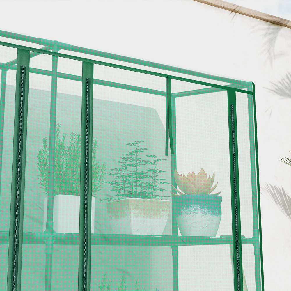 Outsunny 3 Tier Green PE Cover Lean To 4.7 x 7ft Mini Greenhouse Image 4