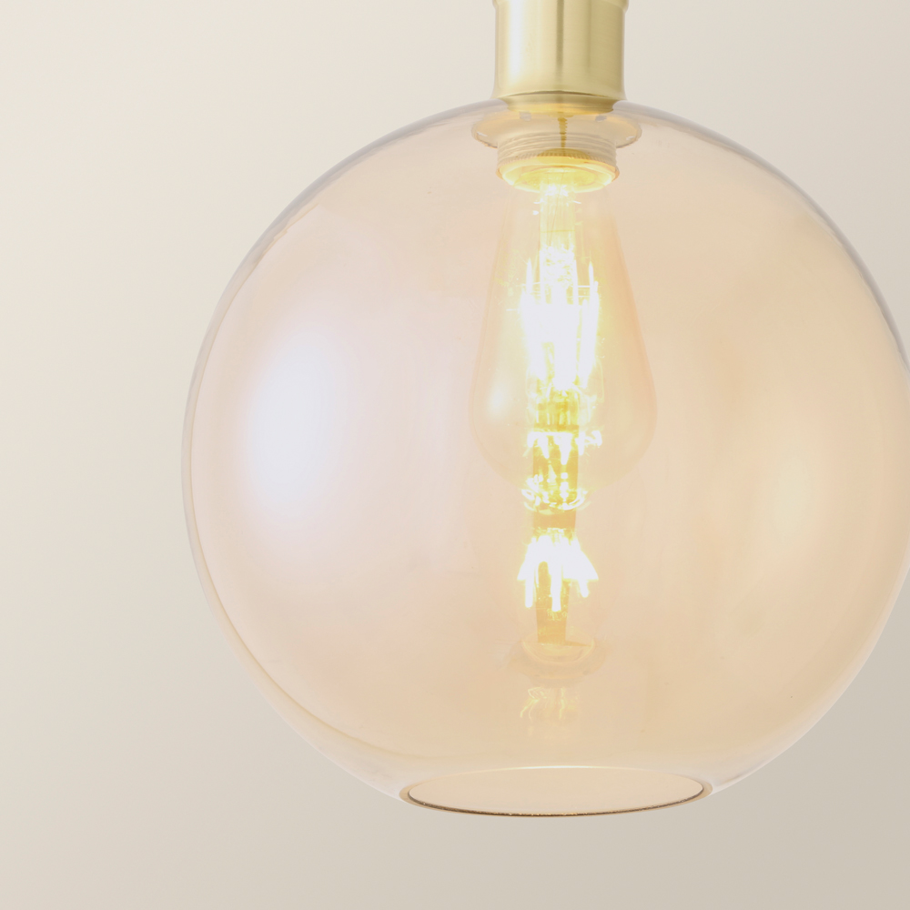 ValueLights Bellamy Single Amber Glass Globe Brushed Gold LED Ceiling Pendant Light Image 4