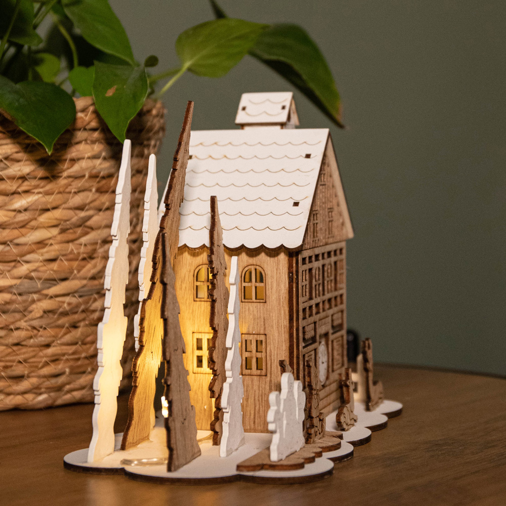 Samuel Alexander Light Up Wooden House Scene with Christmas Trees Decoration 16cm Image 7