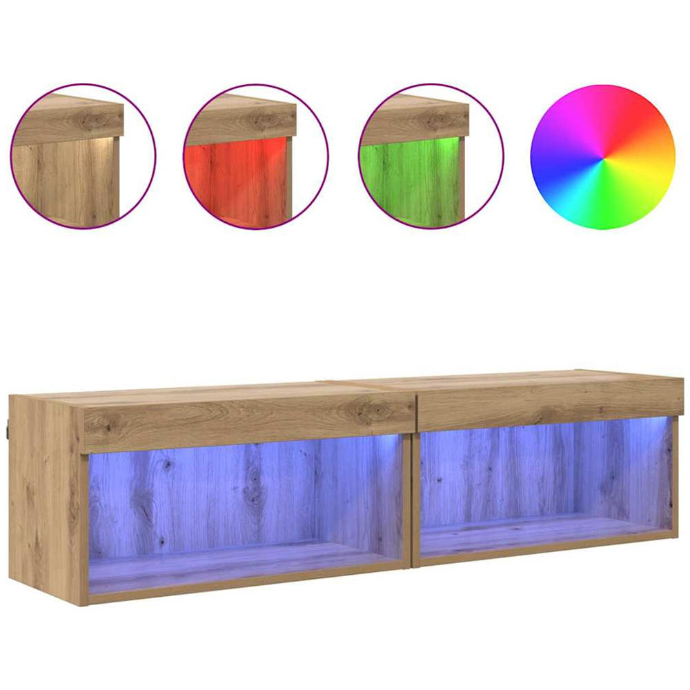 vidaXL Single Shelf Artisan Oak Wall Mounted Wide TV Cabinet with LED Light 2 Pack Image 4