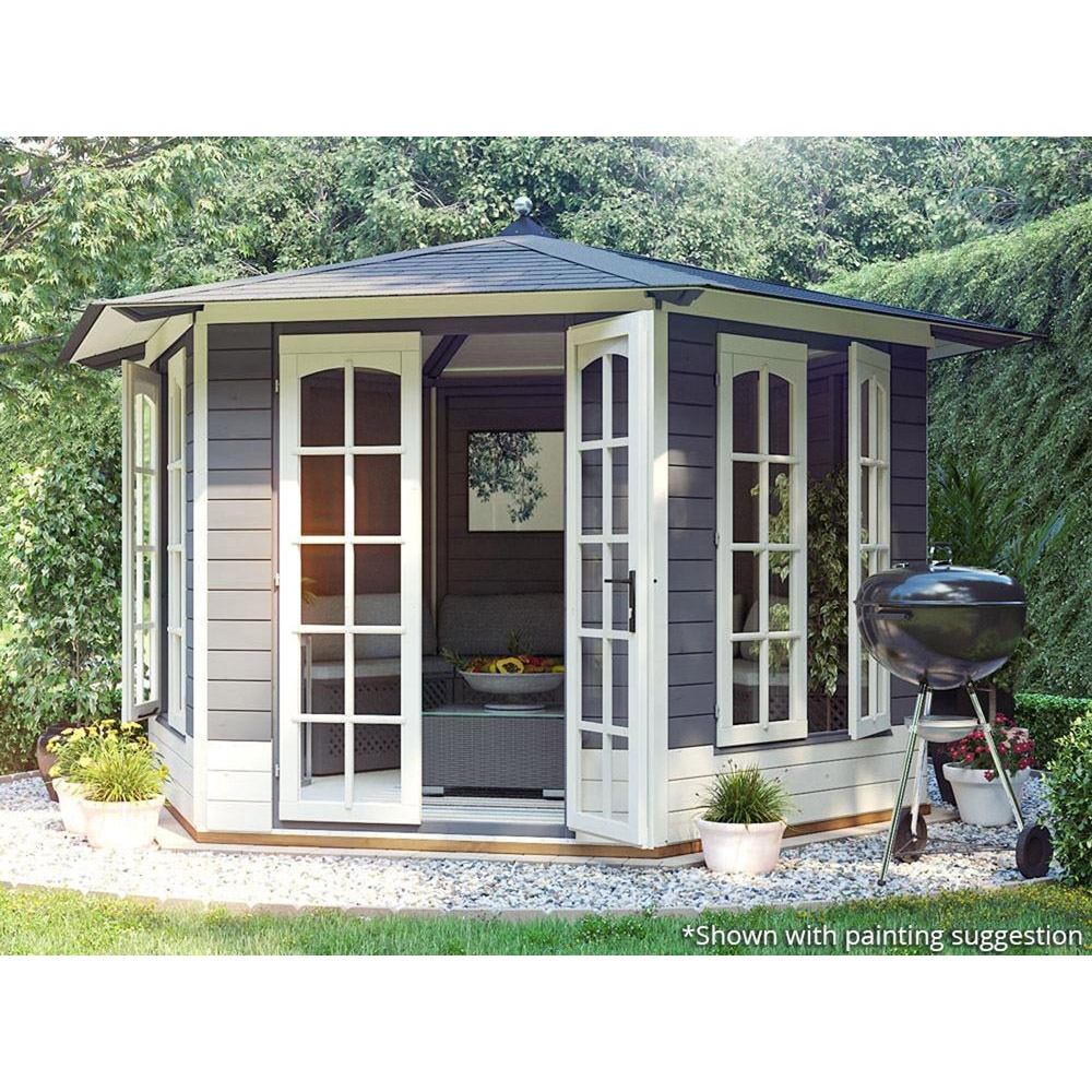 Dunster House Vantage 350 11 x 10ft Brown Wooden Hexagonal Summerhouse Image 3