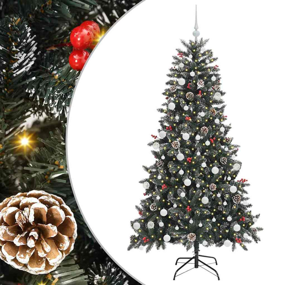 vidaXL Pre-Lit White Baubles and Pinecones Green Artificial Snow Tipped Christmas Tree 6ft Image 2