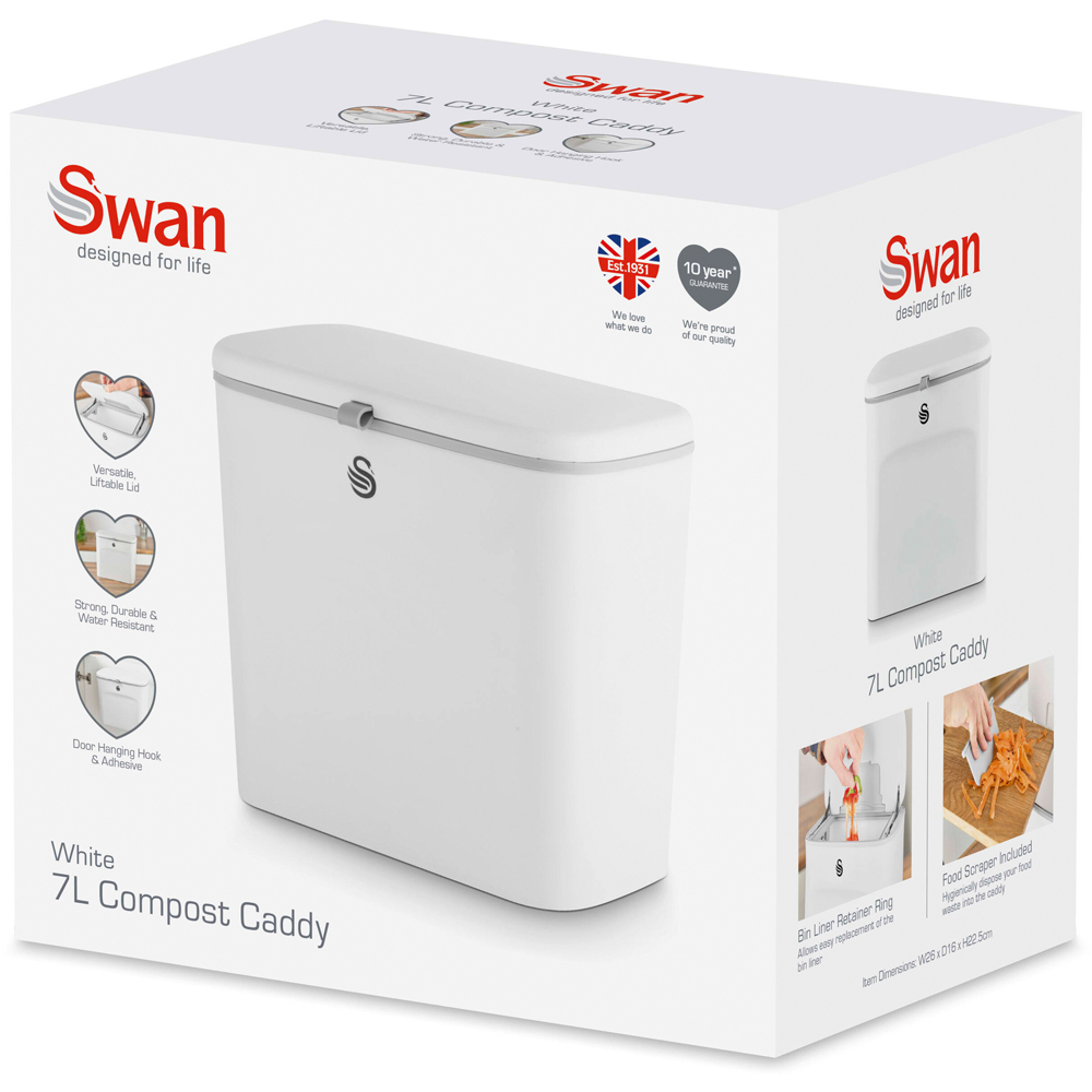 Swan White Compost Caddy Bin 7L Image 2