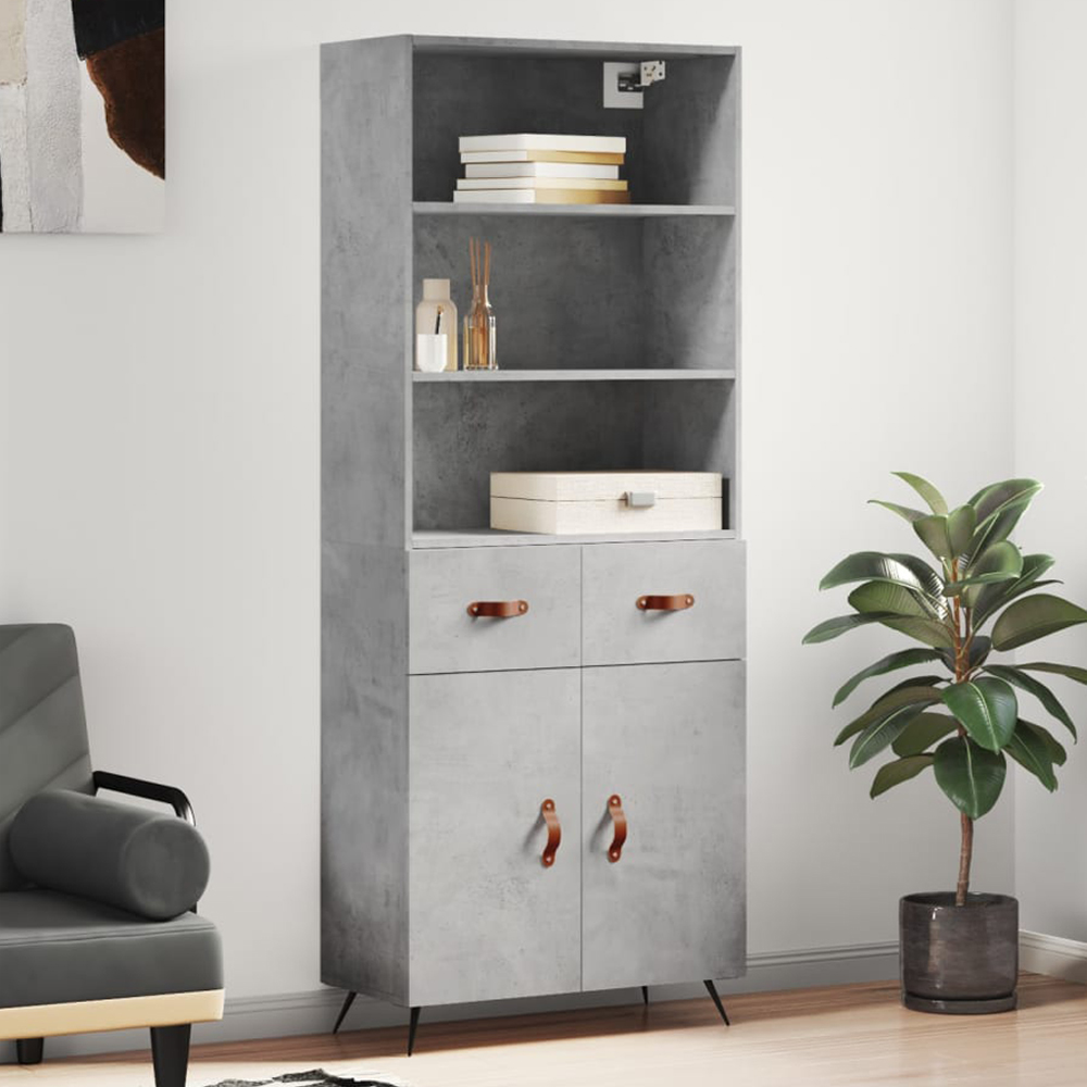 vidaXL 2 Door 2 Drawer 3 Shelf Concrete Grey Highboard Image 1