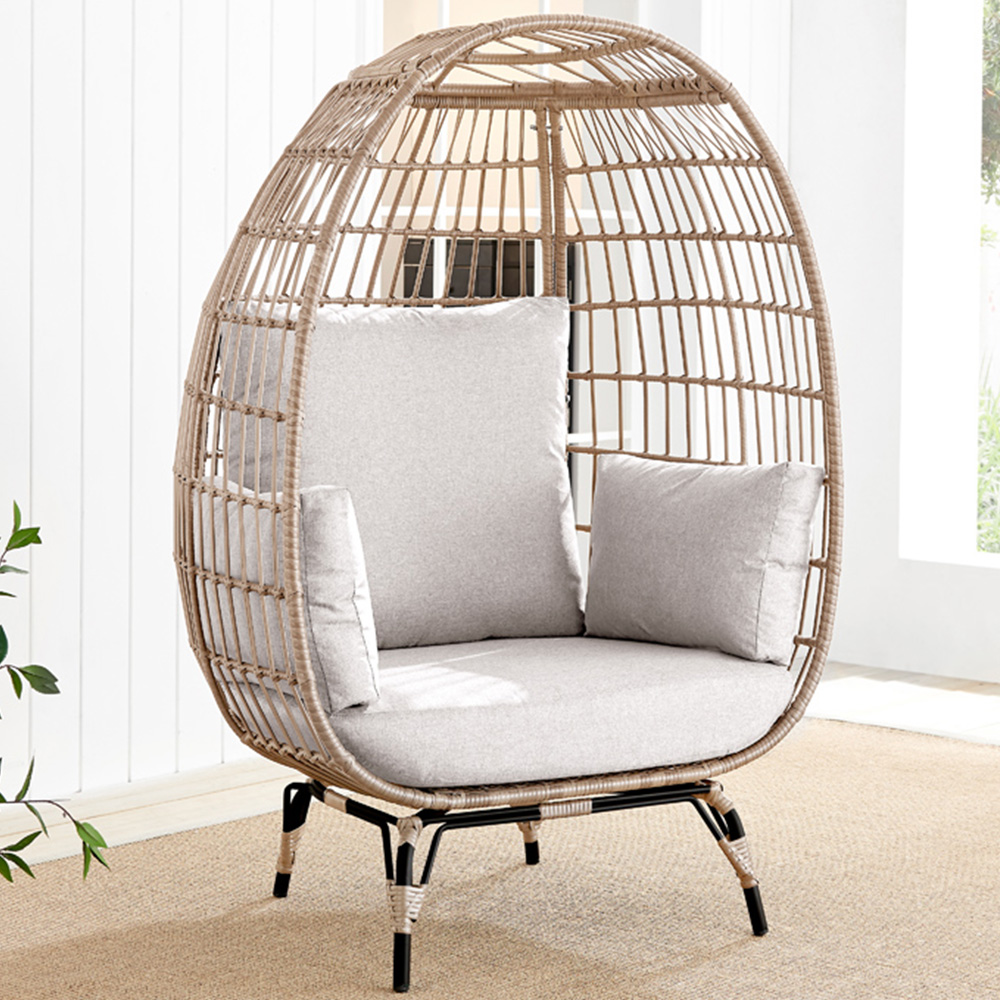 Veza Beige Rattan Egg Chair with Cushions Image 1