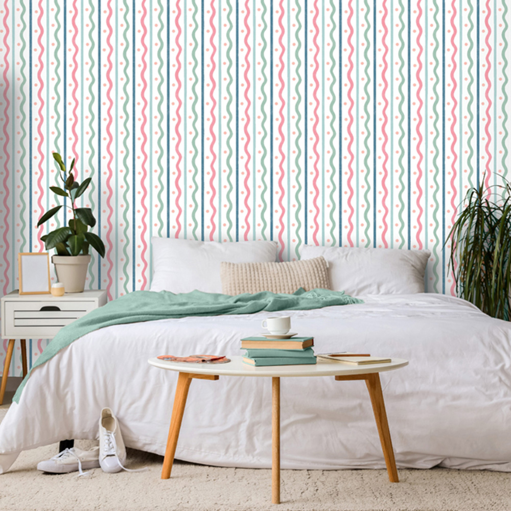 Arthouse Squiggle Stripe Pink and Multicolour Wallpaper Image 4