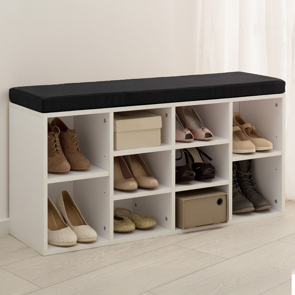 tectake 10 Compartment White Shoe Rack Image 1