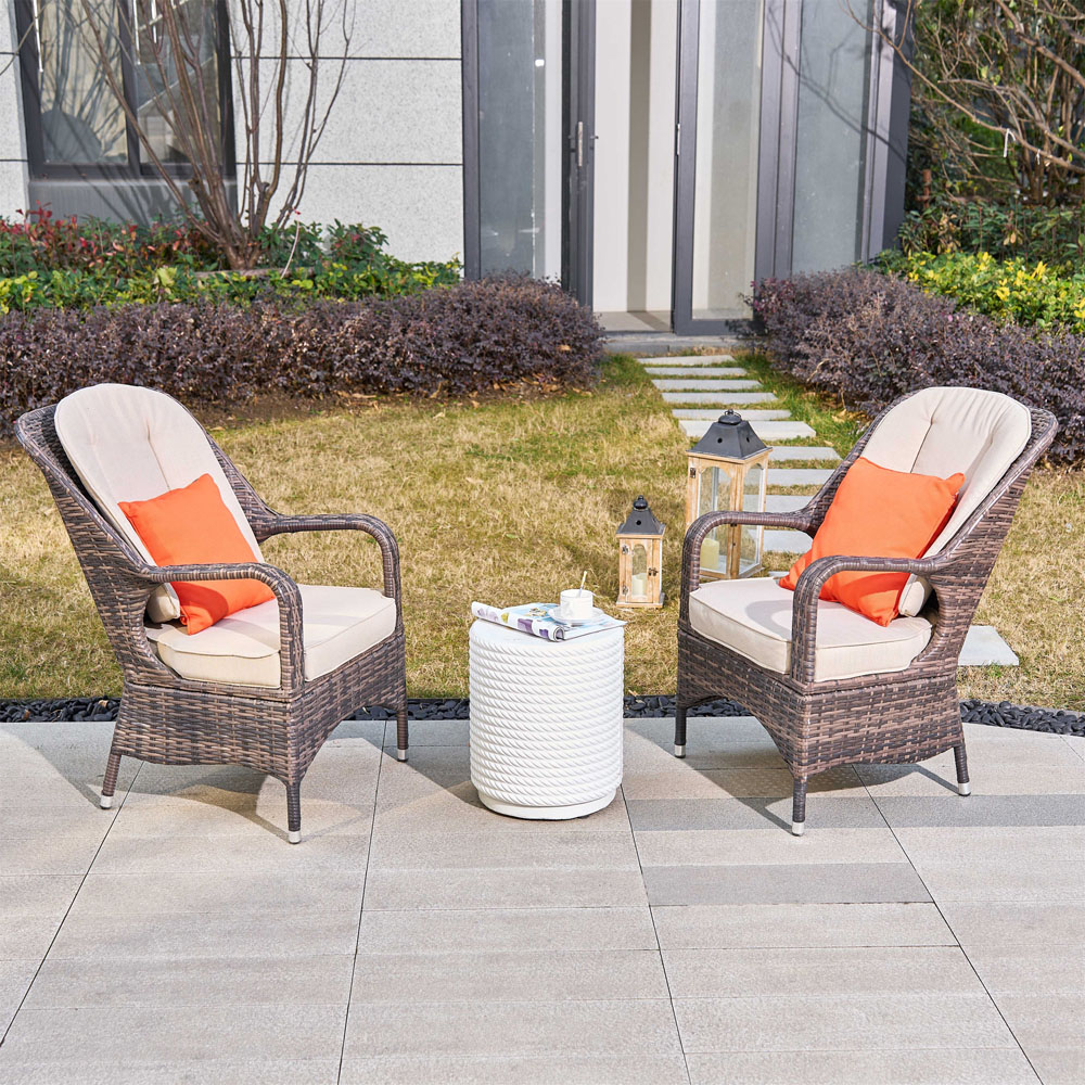 Direct Wicker Set of 2 Brown Rattan Garden Chairs with White Terrafab Composite Side Table Image 3