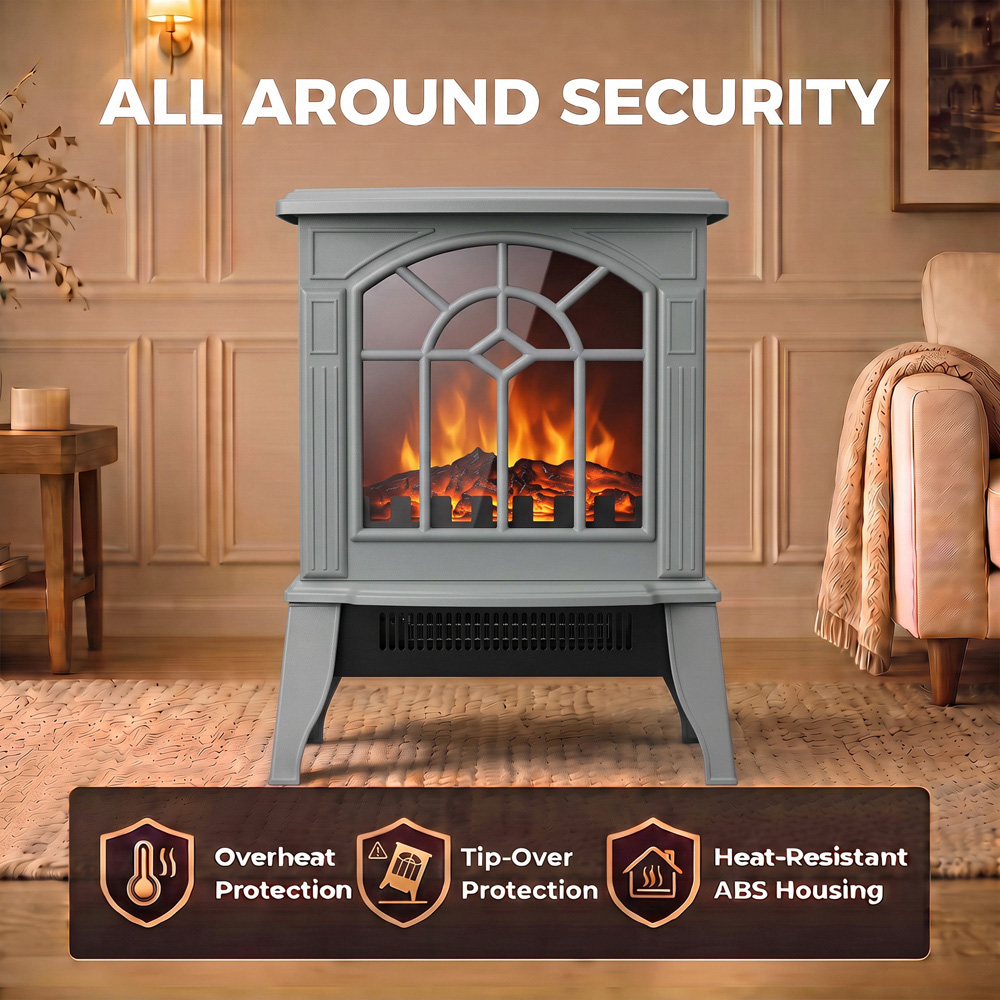HOMCOM Grey Freestanding Electric Fireplace Log Burner with LED Flame Effect Image 6