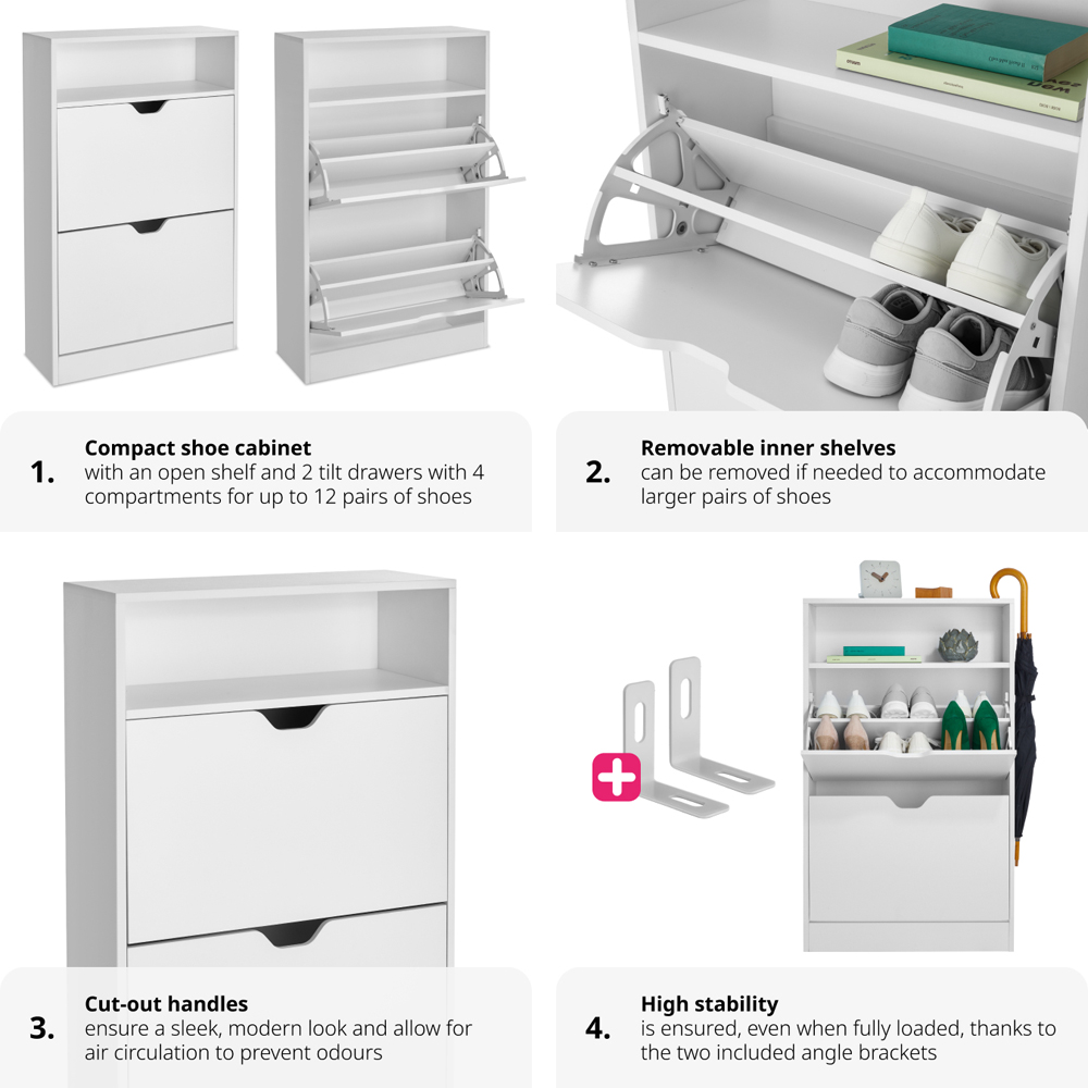 Tectake Calea 2 Compartment White Shoe Cabinet Image 6