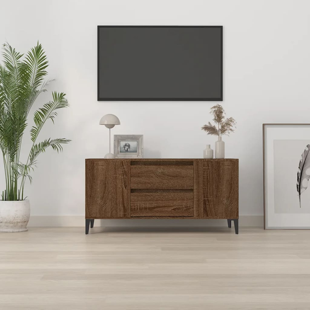 vidaXL 2 Drawer 4 Shelf Brown Oak TV Cabinet Image 3