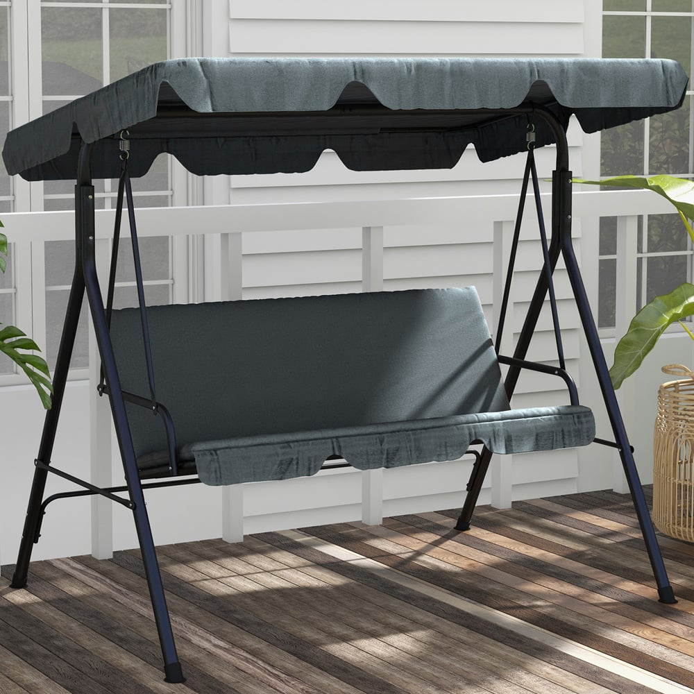 Outsunny 3 Seater Grey Swing Chair with Canopy Image 1