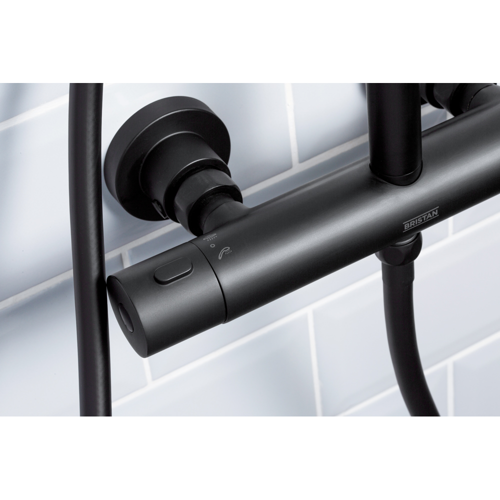 Bristan Buzz Matt Black Thermostatic Waterfall Bar Mixer Shower with Handset Image 5