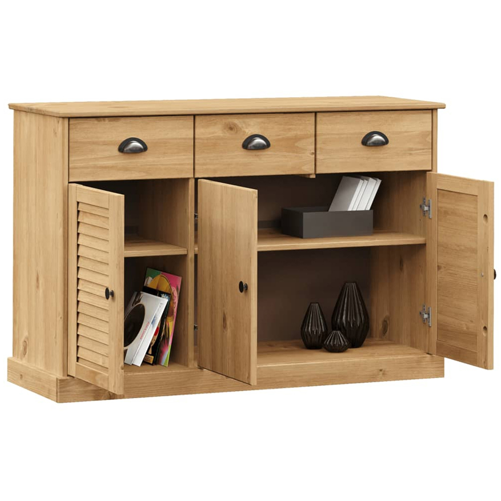 vidaXL Vigo 3 Door 3 Drawer Brown Solid Pine Wood Sideboard Image 3