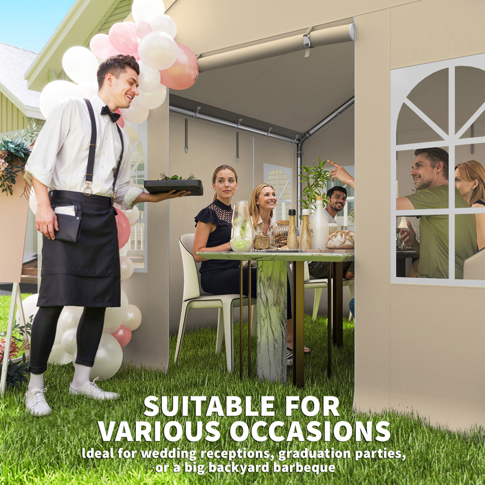 Outsunny 3 x 3m Beige Cathedral Style Gazebo with Sidewalls Image 8