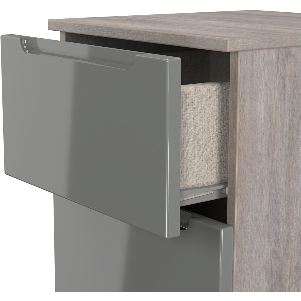 Crowndale Milan 2 Drawer Grey Gloss and Grey Oak Compact Bedside Cabinet Ready Assembled Image 6