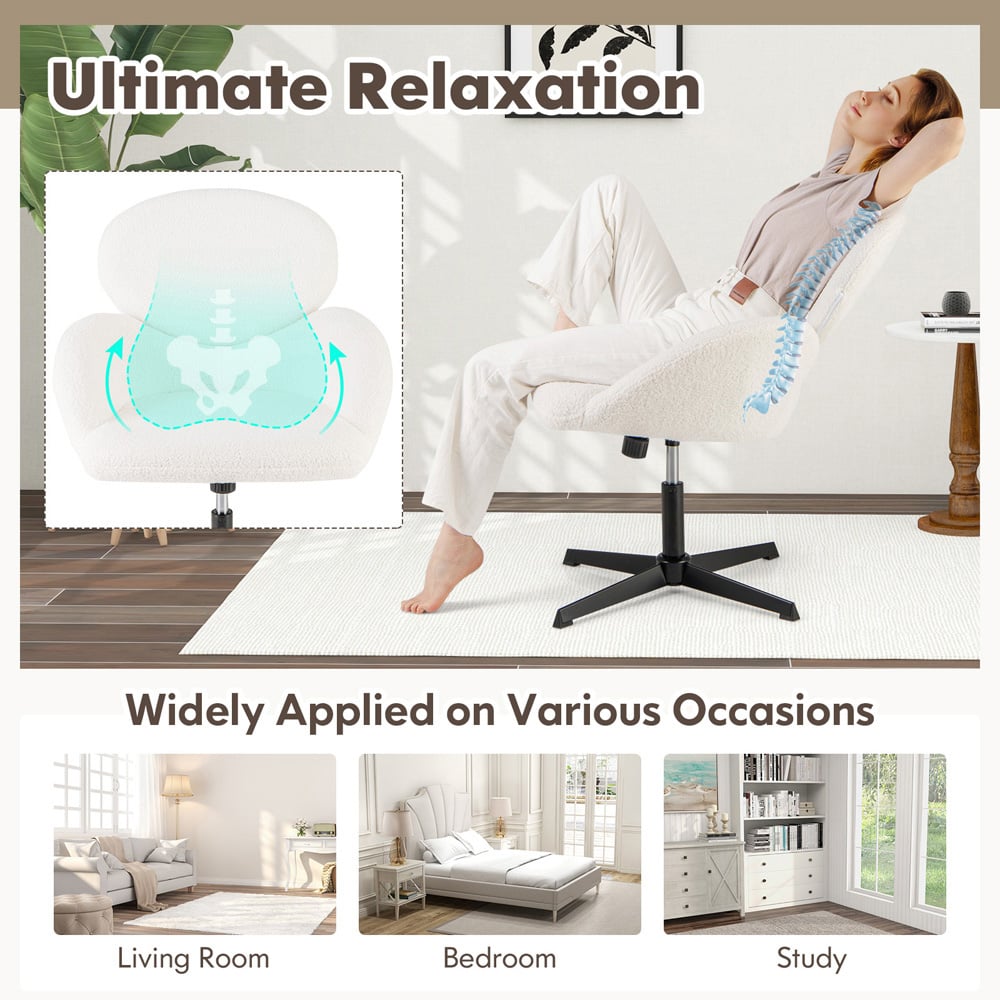 Costway White Height Adjustable Criss Cross Swivel Chair with Rocking Function Image 6